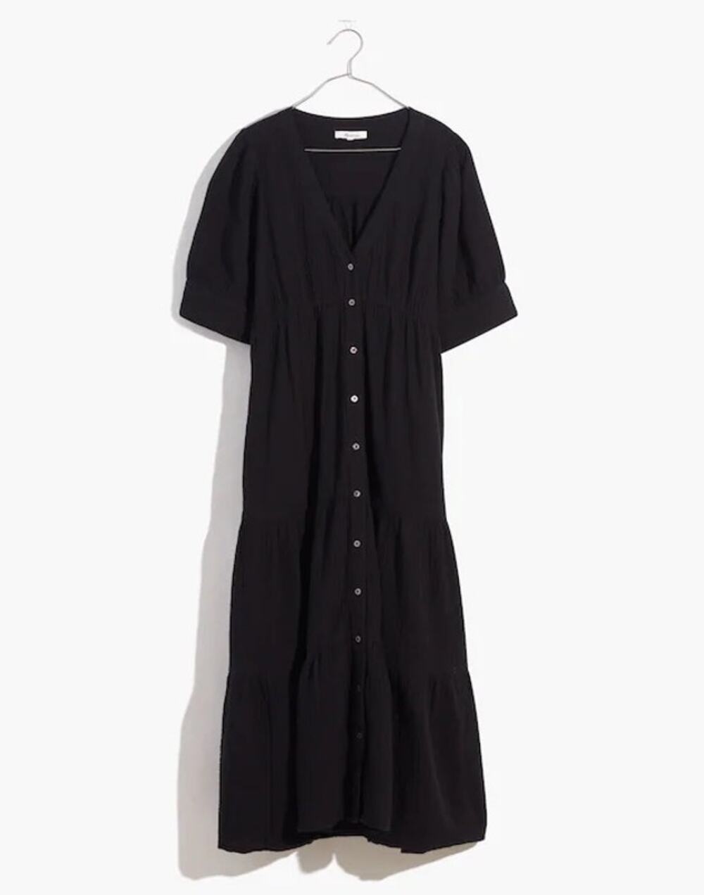 Madewell Lightspun Button-Front Tiered Midi Dress